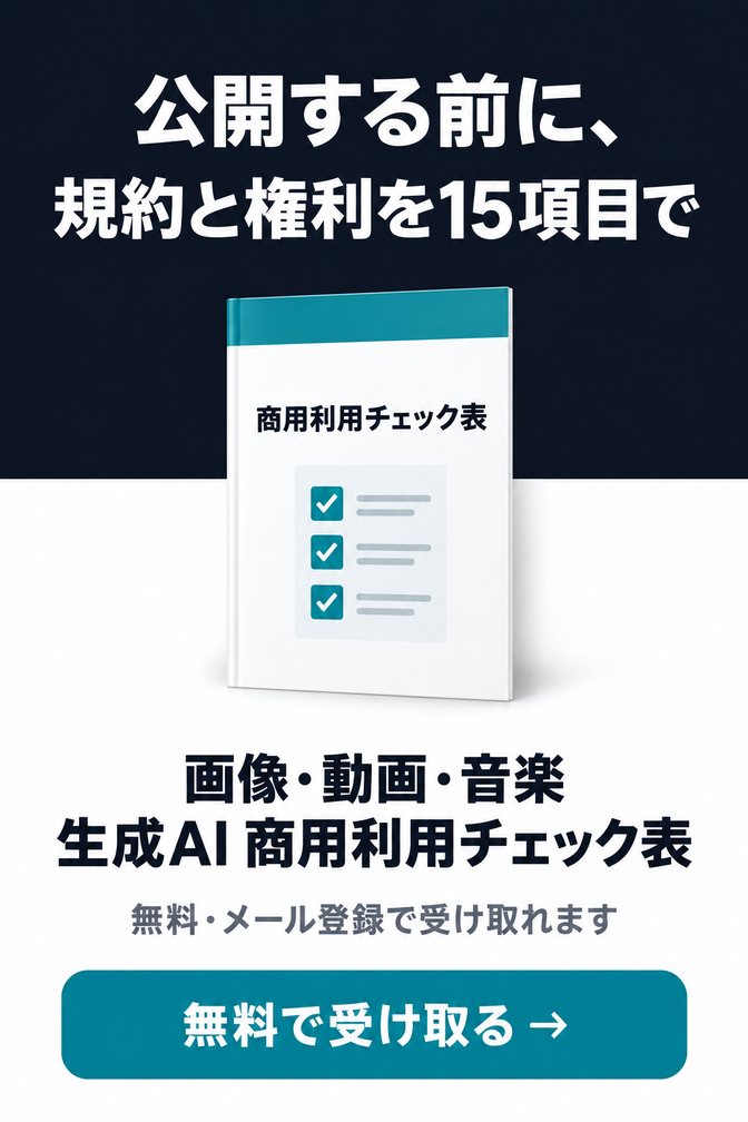 画像・動画・音楽 生成AI 商用利用チェック表（無料ダウンロード資料）