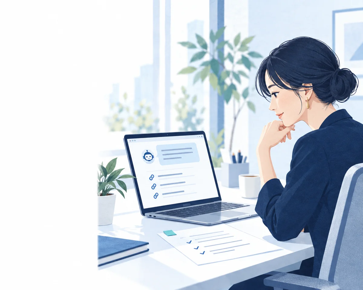 AI検索の回答と引用元を確認する担当者