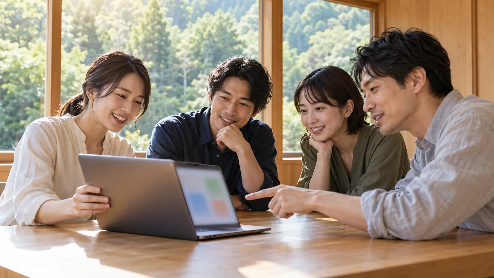 2日目の朝、自分で作った業務ツールの画面を同僚に見せている受講者