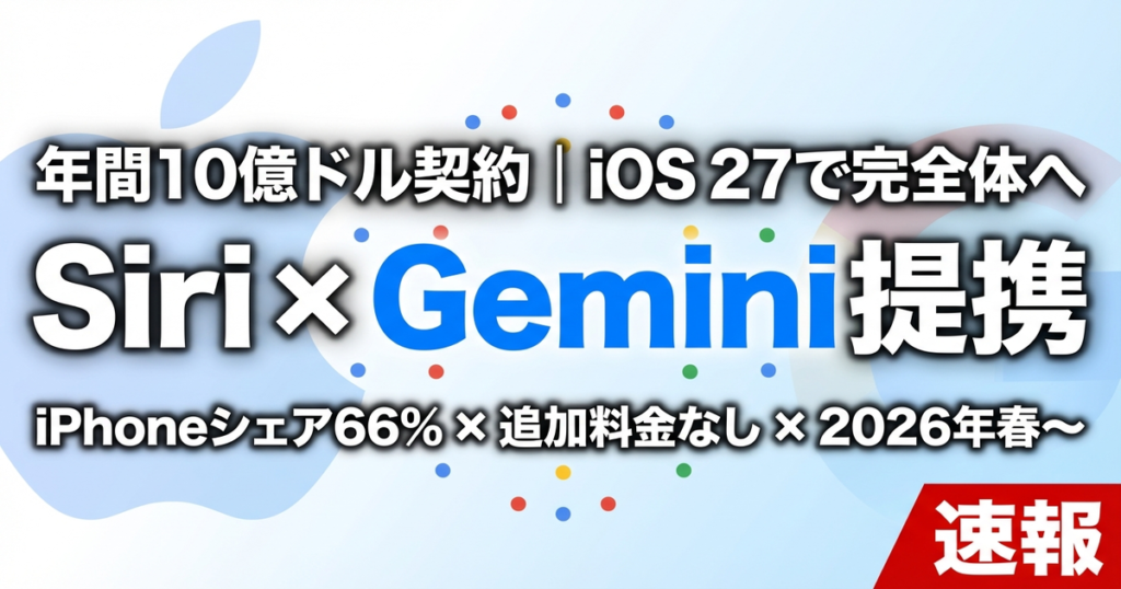 【2026年最新】Apple×Gemini提携｜Siriがエージェント化する衝撃