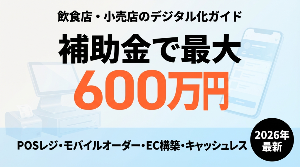 【2026年最新】飲食店・小売店のデジタル化補助金完全ガイド｜POSレジ・EC構築で最大600万円
