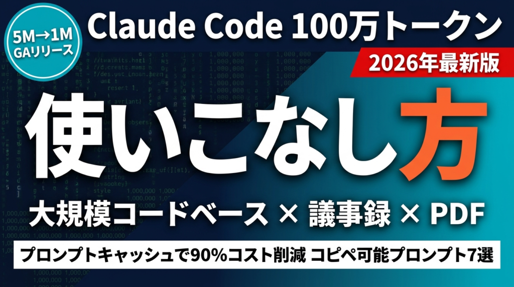 Claude Code 100万トークンの使いこなし方【2026年版】