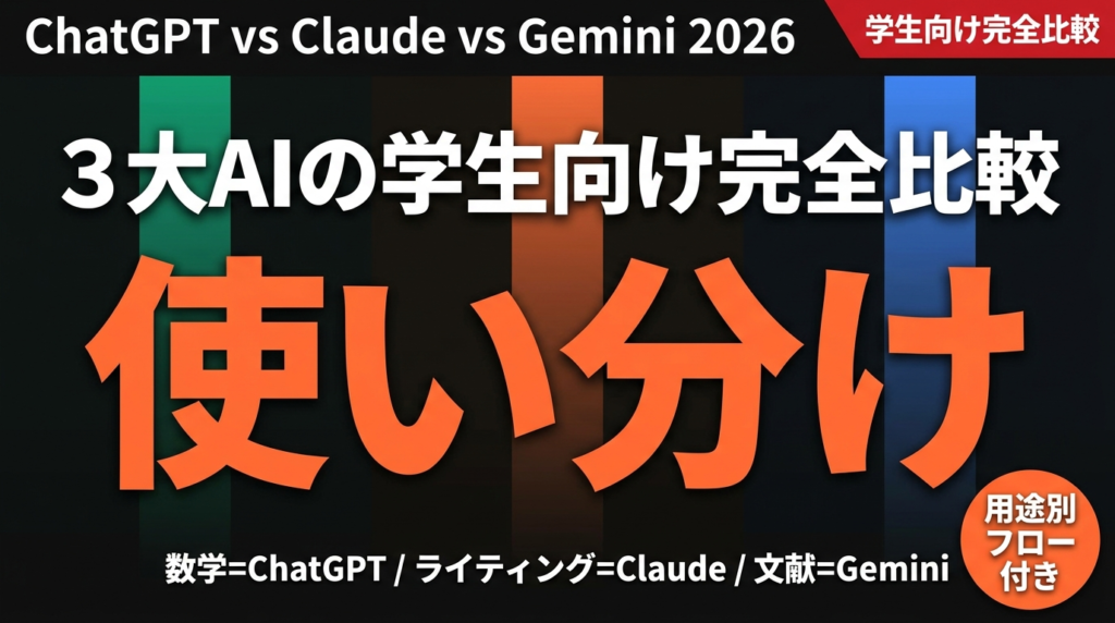 【2026年最新】学生向けAI比較｜ChatGPT・Claude・Gemini