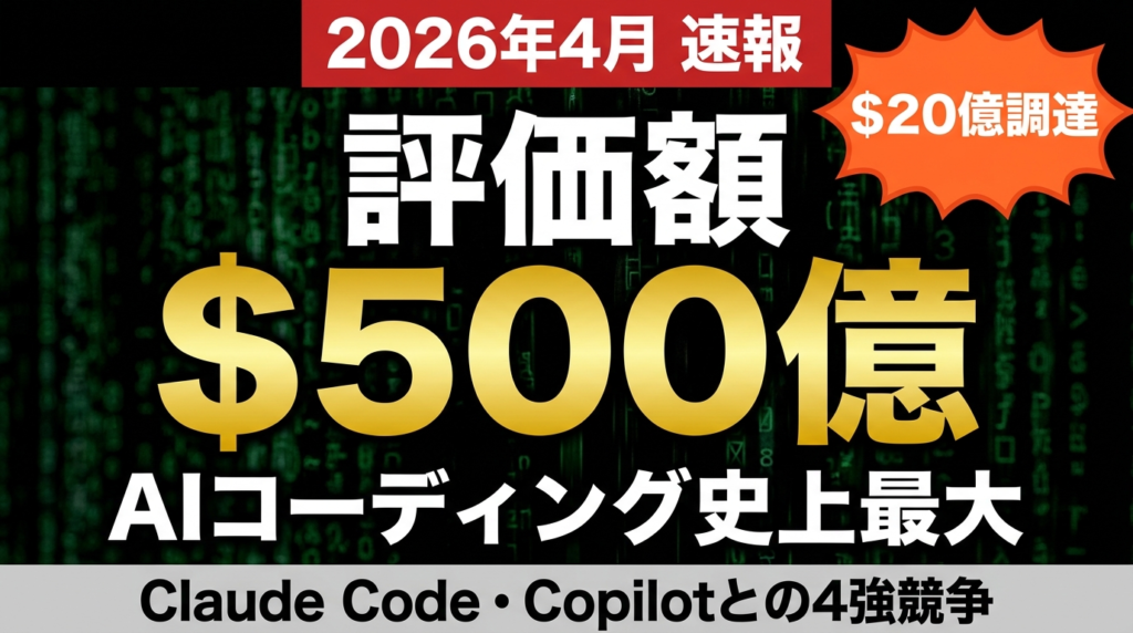 【2026年速報】Cursor $500億評価・$20億調達｜AIコーディング4強と選定戦略