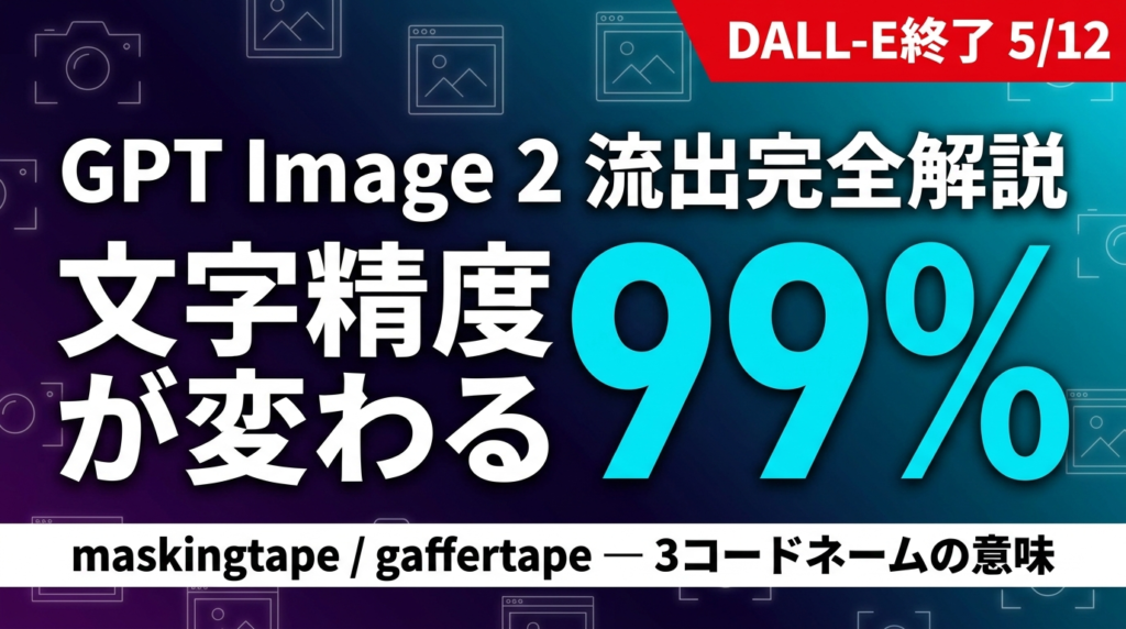 【2026年4月速報】GPT Image 2リーク完全解説｜3コードネーム・テキスト精度99%超・5大革新で画像生成AIが変わる