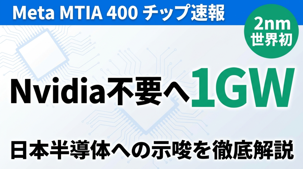 【2026年4月速報】Meta MTIA 400チップ完全解説｜Broadcom 1GW×世界初2nm展開でNvidia依存削減が本格化。Rapidusへの示唆と日本半導体の機会