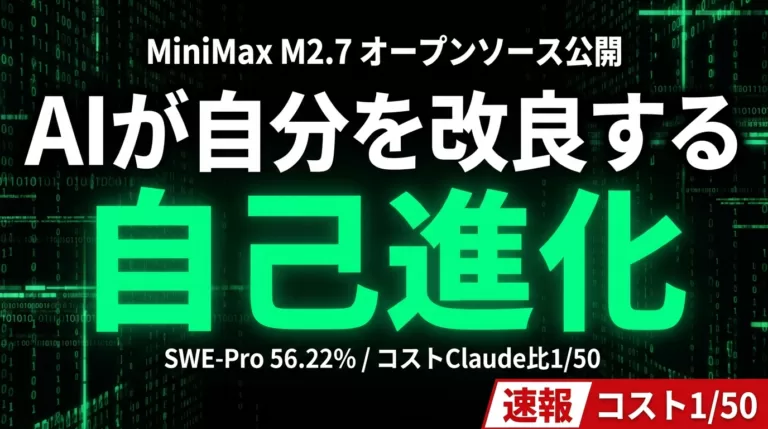 MiniMax M2.7とは？自己進化型OSS×コスト約17分の1で使える30選