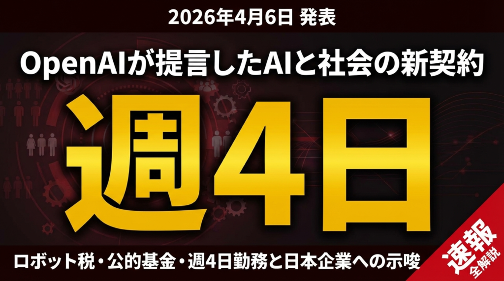 【2026年4月速報】OpenAI社会契約ブループリント全解説｜ロボット税・週4日勤務・公的基金と日本企業への示唆