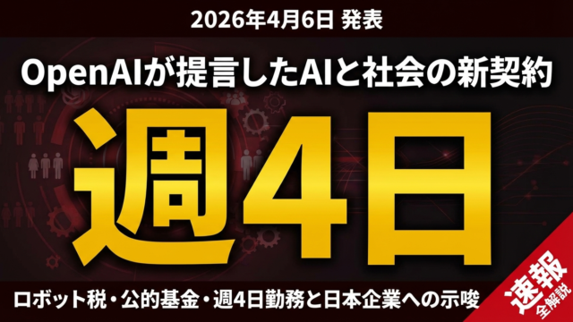 【2026年4月速報】OpenAI社会契約ブループリント全解説｜ロボット税・週4日勤務・公的基金と日本企業への示唆
