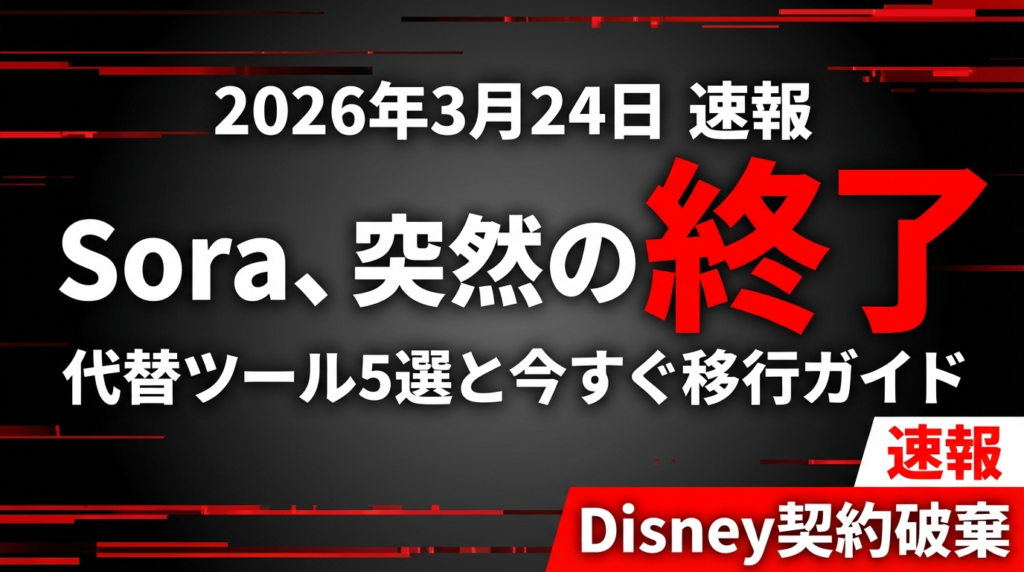 【速報】OpenAI Sora終了｜代替動画AI 5選と移行ガイド2026