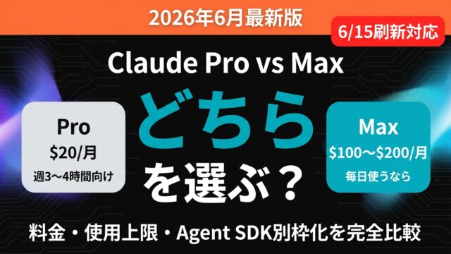 【2026年最新】Claude Pro vs Max 完全比較ガイド｜料金・使用上限・6/15刷新後の選び方