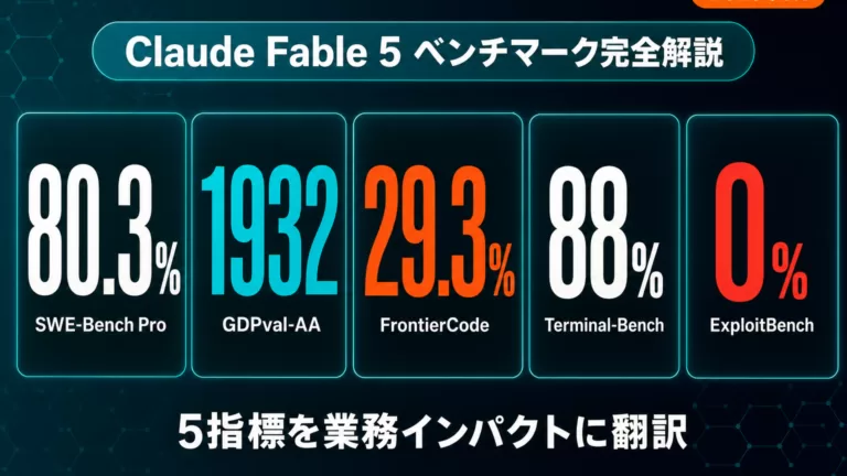 Claude Fable 5 ベンチマーク5指標を業務翻訳【2026年7月】