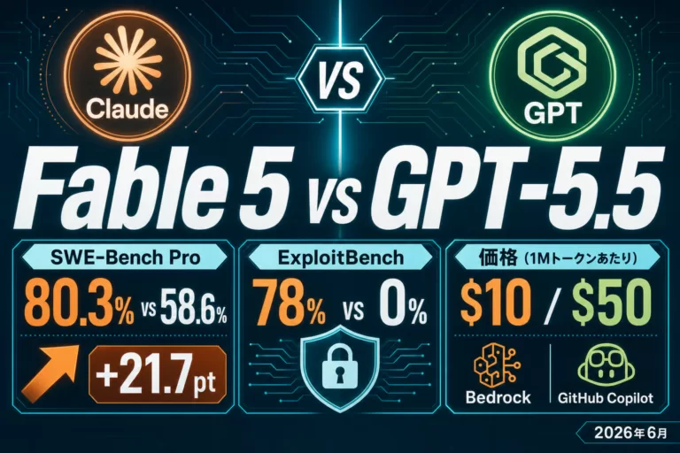 Fable 5 vs GPT-5.5｜コード21pt差・選定7軸【2026年】