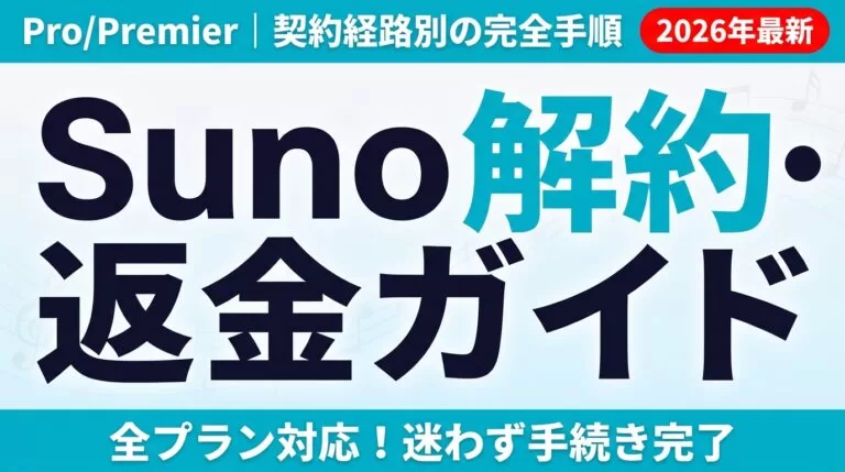 【2026年最新】Suno AI（Pro/Premier）の解約・返金方法｜契約経路別の完全手順