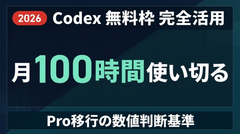 【2026年最新】Codex 無料枠の全部を使い切る完全マニュアル｜月100時間活用法・Pro移行の数値判断基準