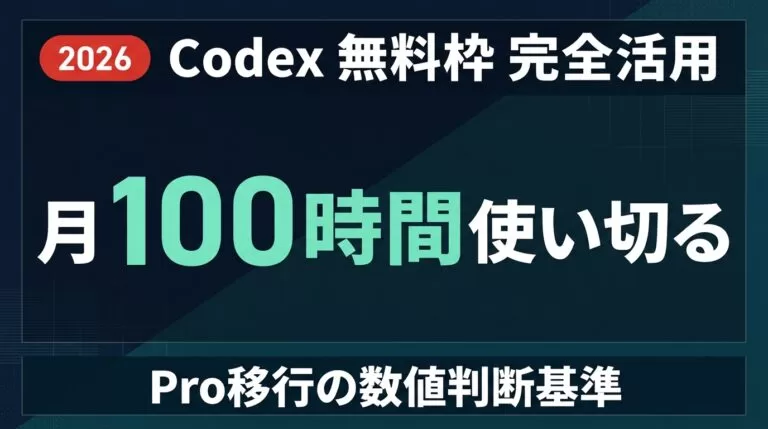 【2026年最新】Codex 無料枠の全部を使い切る完全マニュアル｜月100時間活用法・Pro移行の数値判断基準
