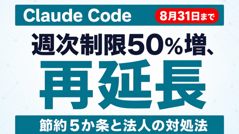 Claude Code週次制限50%増、8月31日まで再延長｜対処法5つ
