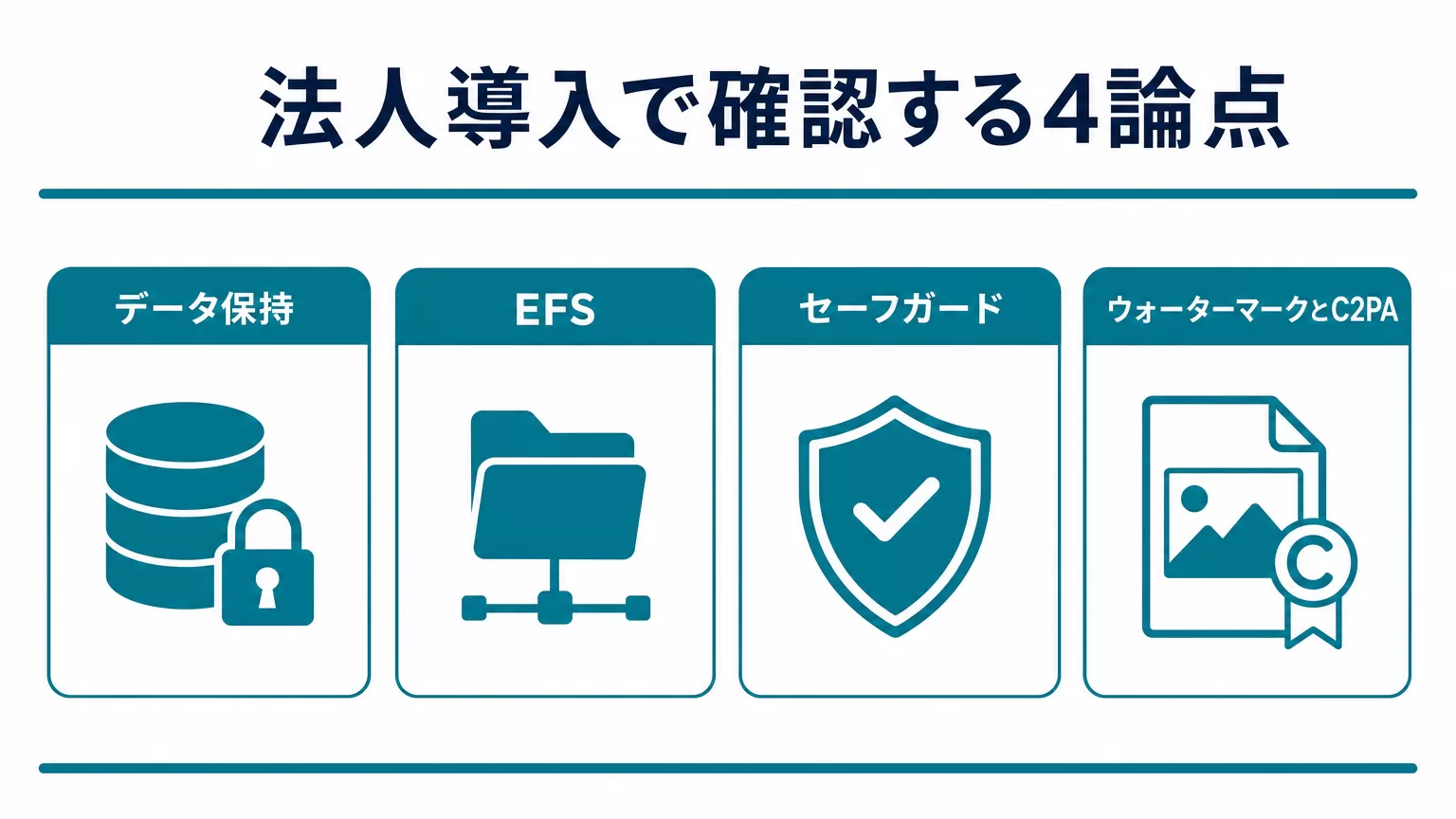 法人導入で確認する4論点｜データ保持・EFS・セーフガード・ウォーターマーク