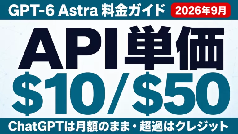 GPT-6 Astra料金｜ChatGPTプラン別とAPI単価【2026年9月】