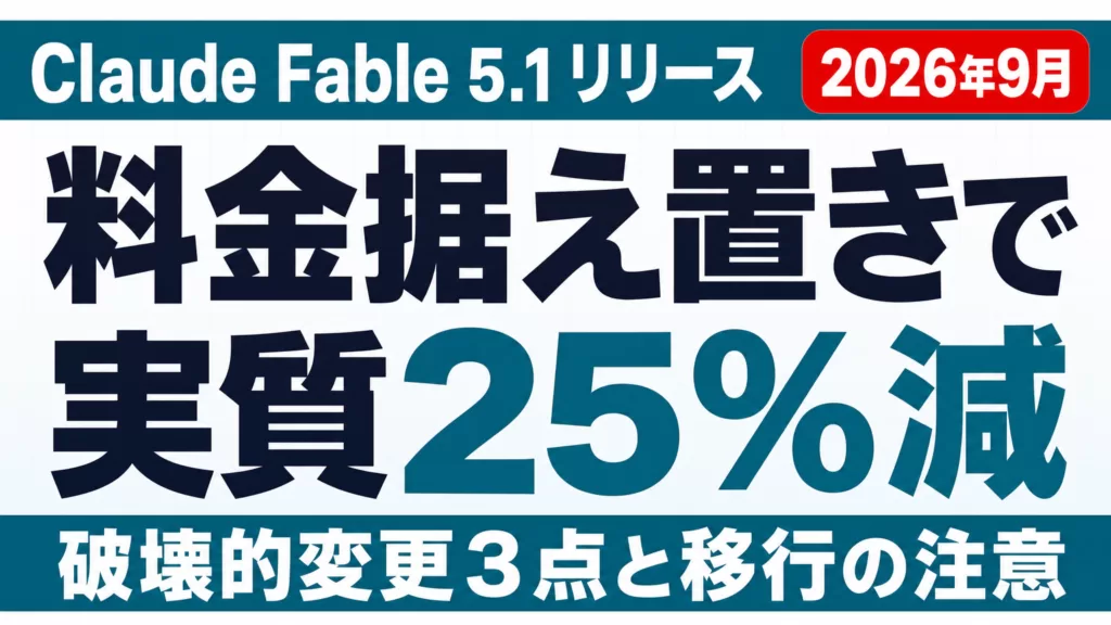 Claude Fable 5.1リリース｜変更点・料金・移行【2026年9月】